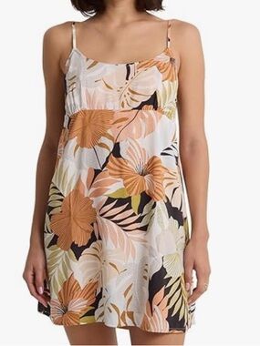 Volcom Small Dress Beach Bandit Mini Day Dress in Bronze Floral NWT